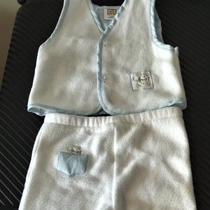 Huggy Bear Infant Vest+Pants--3-6 months-Blue and White